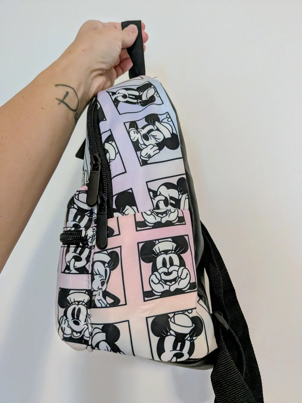 Disney Mini Backpack in Black and Pastel Pink/Blue